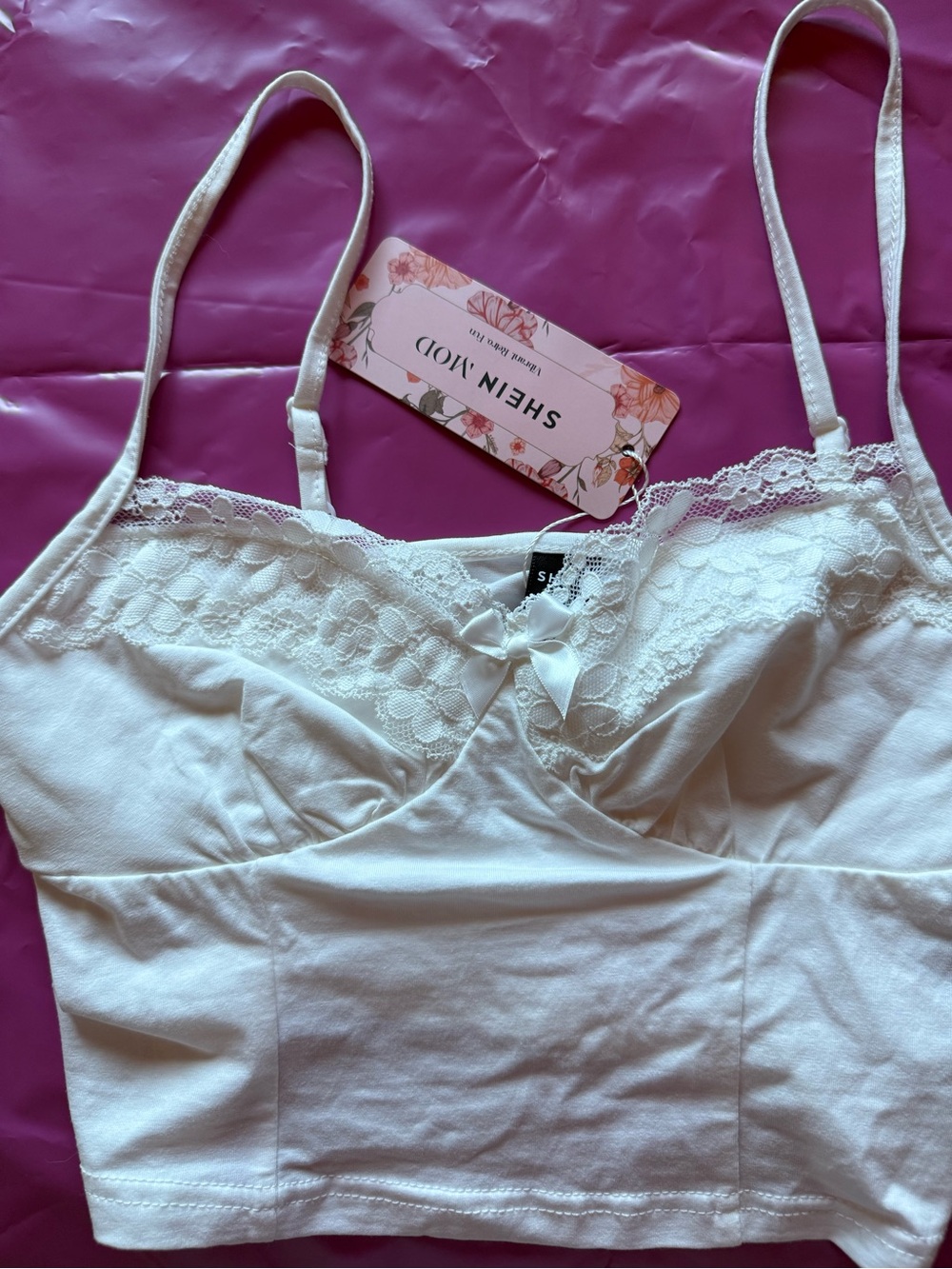 SHEIN White Lace-Trim Cami Bralette NWT